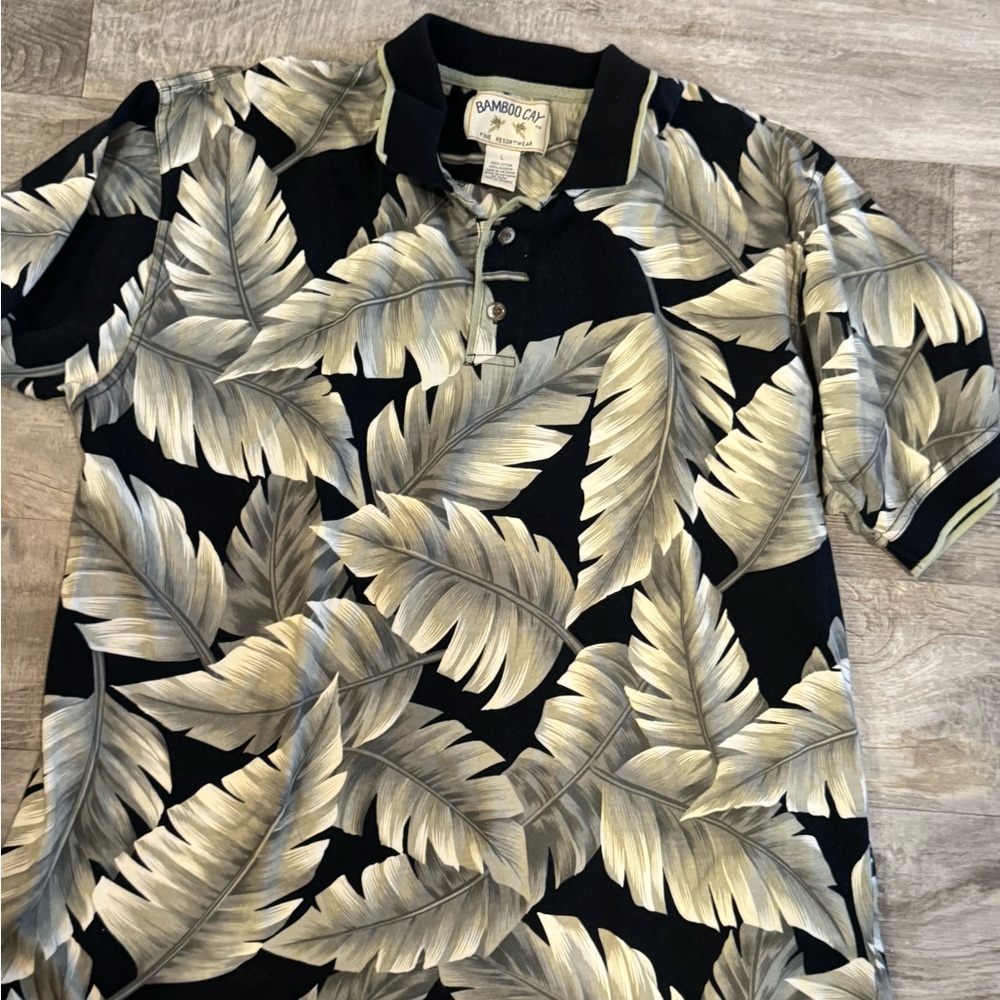 BAMBOO Black and Gray Leaf Print‎ Men's Shirt